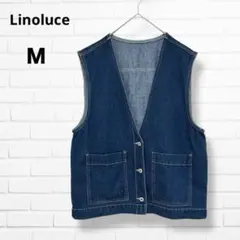 【Linoluce】デニムベスト　デニムブルー　前開きボタン　Mサイズ