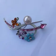 多色花デザインブローチ