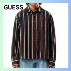 美品　ゲス　GUESS 長袖シャツ　ストライプ　Mサイズ　グリーン　メンズ　綿のサムネイル