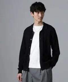 【未使用に近い】ナノユニバース 襟付き ケーブルニットカーディガン 黒 Mのサムネイル
