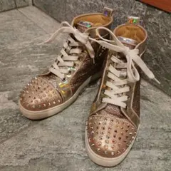 クリスチャン　ルブタン ハイカットスニーカー　ピンク　スタッズ　ラメ オーロラ