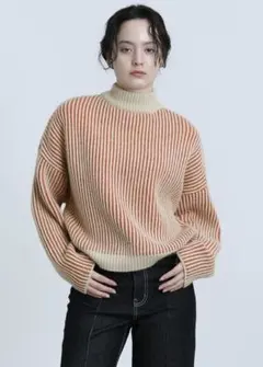 2021 AW バイカラーリブ編みオーバーニット　オレンジ