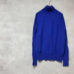 ユニクロ　ウール100%　ニット　長袖　青　タートルネック　春秋　毛　セーター