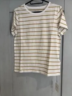 HUMAN WOMAN 半袖Tシャツ M ホワイト×ゴールドストライプ
