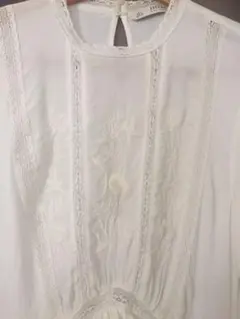 ザラ ブラウス white L 刺繍 レース