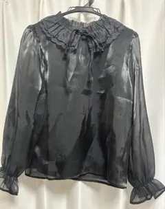 シースルー黒ブラウス フリル襟