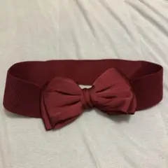 リボン付きバーガンディカラー ゴムベルト スナップボタン