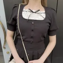 one way レイヤード風半袖カットソー　ブラック　FREEサイズ