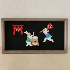 桜を愉しむうさぎ・押し絵・古布・縮緬細工・タペストリー・壁飾り 桜を愉しむうさぎ・押し絵・古布・縮緬細工・タペストリー・壁