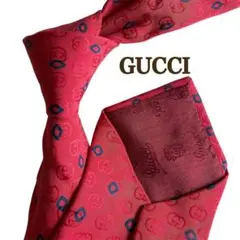 美品GUCCI グッチ　ボルドー　GGロゴ　ダイヤモンド柄　赤　光沢感　ネクタイ