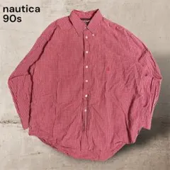 nautica 90sギンガムチェックボタンダウンシャツレッド古着
