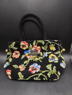 最終値下げ　フェイラー FEILER ハンドバッグ 花柄 巾着 黒系　MT323