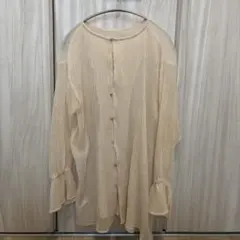 シアー素材 クリンクル加工 ロングシャツ アイボリーのサムネイル