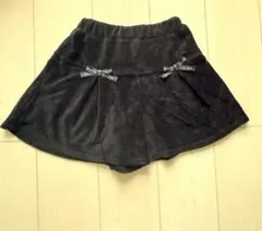キッズ コーデュロイ キュロットスカート　ハーフパンツ ブラック リボン付き