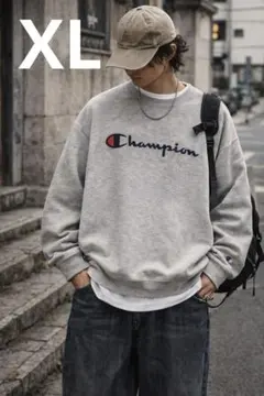 チャンピオン スウェット XL 刺繍グレー ビッグサイズ Champion 古着