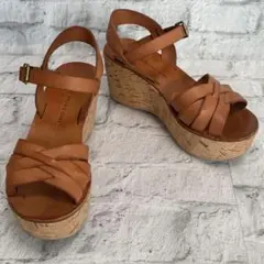 FABIO RUSCONI ブラウンレザーウェッジサンダル 22.5cm