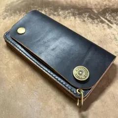 ハンドメイド]トラッカーウォレット オールドアメリカ ブラック茶芯180