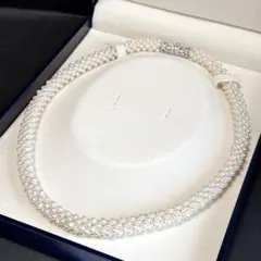 本真珠 ベビーパール 編み込みデザイン ネックレス SILVER刻印