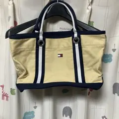 Tommy Hilfiger スモールキャンバストートバッグ ベージュ/ネイビー