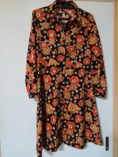 AZUL 花柄 長袖 シャツワンピース 昭和レトロ