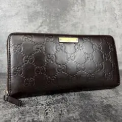 GUCCI グッチシマ ラウンドファスナー 長財布 ブラウン GG柄 レザーのサムネイル