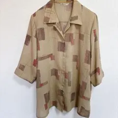 1点もの✨️ 半袖シャツ 幾何学模様 ブラウン系 ブラウス フリーサイズ 春服夏服