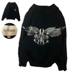 日本製レトロ古着ビッグ刺繍デザイン ダブルジャケット ブラック ビッグサイズ