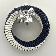 クラフトバンド ミニリース 土台 白x紺 クリスマス