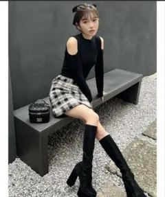 ダーリッチ　ツイードチェックニットワンピース