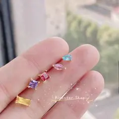 5点セット！絶賛カラーCZダイヤピアス SV925高品質 オシャレピアス