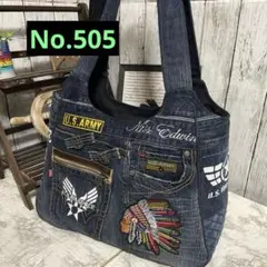 No. 505 デニムリメイクバッグ　トートバッグ　インディアン　ルート66