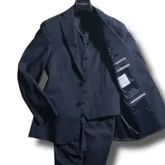 les mues リネン混 スリーピース セットアップ スーツ ネイビーチェック