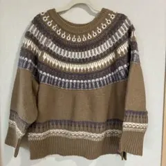 Samansa Mos2 ブラウン柄編み長袖ニット