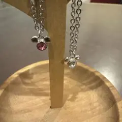 【ディズニー限定】ミッキー ミニー ハート型ストーン ペアネックレス