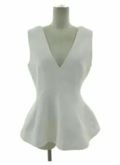 【美品✨️】ZARA ペプラム Vネックノースリーブ トップス ホワイト 白 S