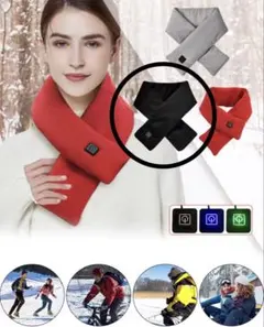 電熱マフラー 電熱ネックウォーマー 加熱 ホットマフラー 防寒 充電式 黒
