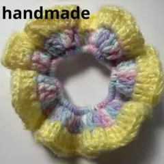 ハンドメイド　シュシュ　かぎ針編み　パステルカラー　イエロー　春カラー