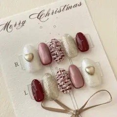 ニュアンスネイルチップ　バレンタイン　ボルドーネイル　ツイードネイル　マグネット