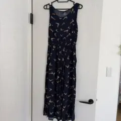ノースリーブワンピース　ロングワンピース　ネイビー　Mサイズ 鳥柄