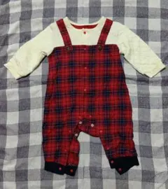 赤と青のチェック柄ロンパース　サイズ80 長袖長ズボン　秋冬用