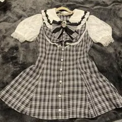 Secret Honey バラレースラッフルセットアップ(チェックブラック)