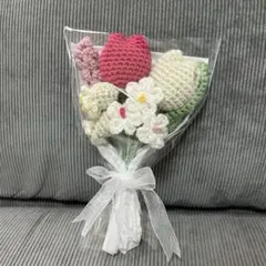 【即購入可】編み物　枯れない花束　毛糸のお花　チューリップ　ピンク