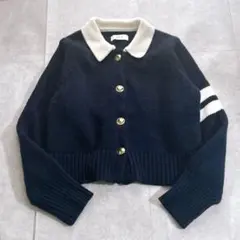 極美品✨ アダムエロペ 【WEB限定】ポロニットカーディガン 紺 近年 完品