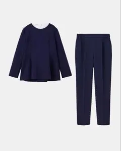 新品 PLST フリルカラー2WAYペプラムセットアップ ネイビー M