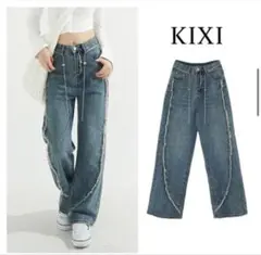 KIXI フリンジデザイン デニムパンツ