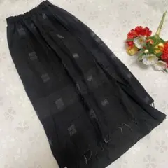 黒 ブラック 模様 ロングスカート アジアン ナチュラル フリンジ