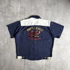 50s ボーリングシャツ　レーヨンシャツ　ヴィンテージ 古着 50s USA製 Service Bowling Shirt 豪華 フリーメイソン シュ