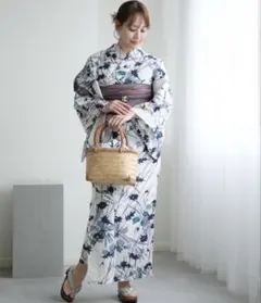 新品 未使用 utatane 浴衣 下駄 帯 先染めベージュ風にはんなり糸菊
