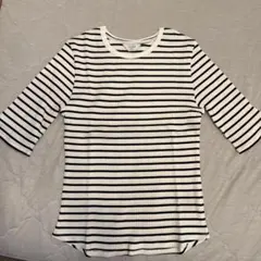 SLOBE IÉNA 五分袖リブTシャツ 白黒ストライプ