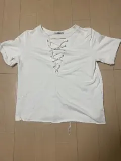Bershka レースアップ Tシャツ ホワイト Mのサムネイル